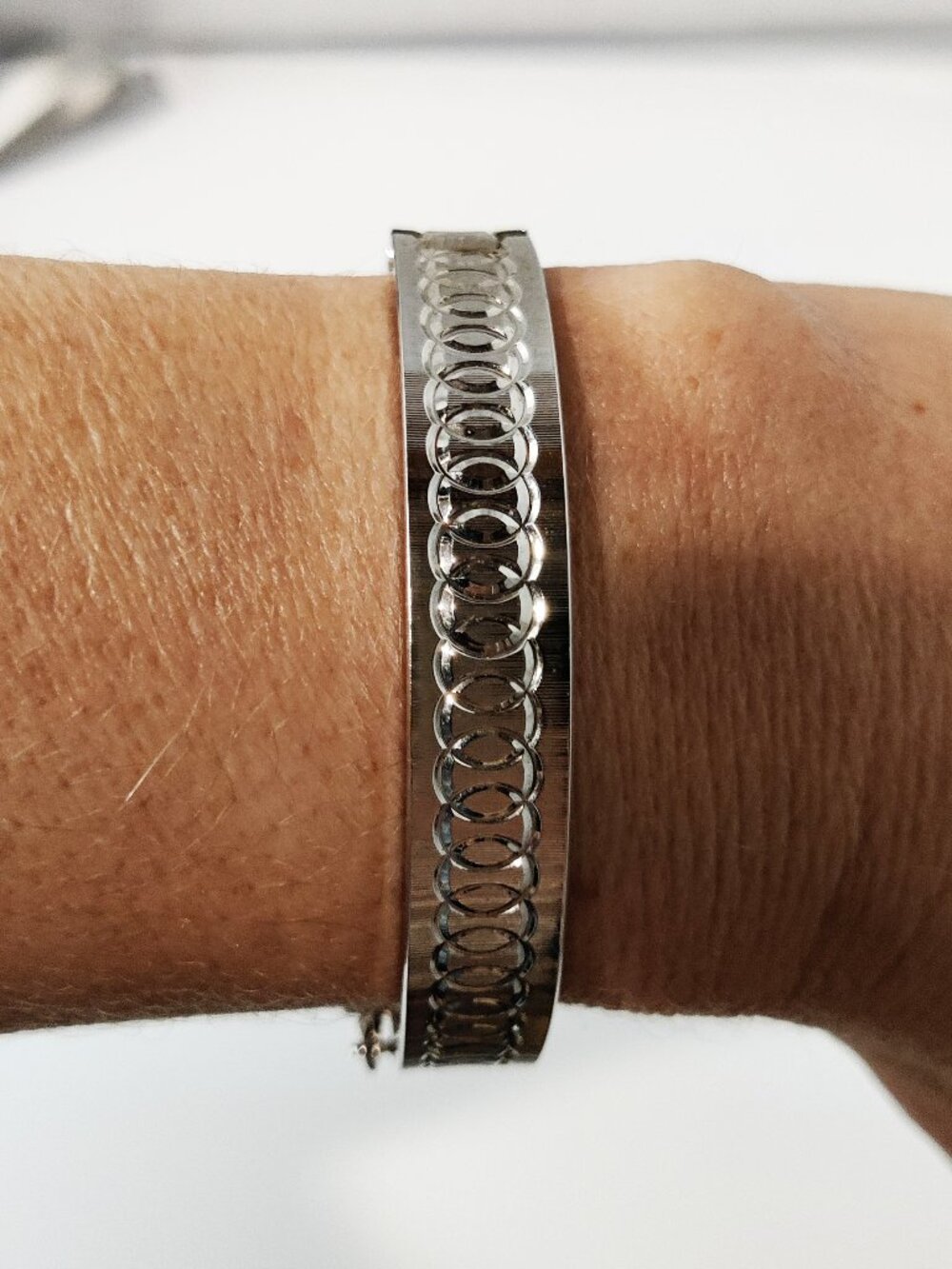 Vintage Roget W Germany Silver Tone Bangle Bracelet Safety Chain